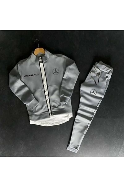 ByFourMan Scuba Amg Logo Printed Gray Men's Tracksuit Set