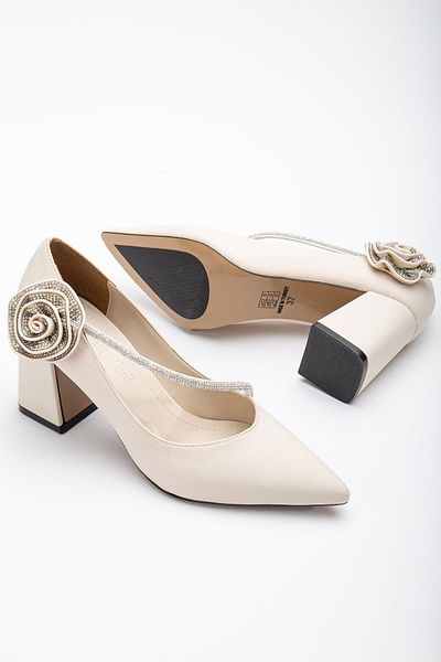 Dilimler Ayakkabı Satin Cross Stone Detaliat Tan Toc gros Stiletto pentru femei