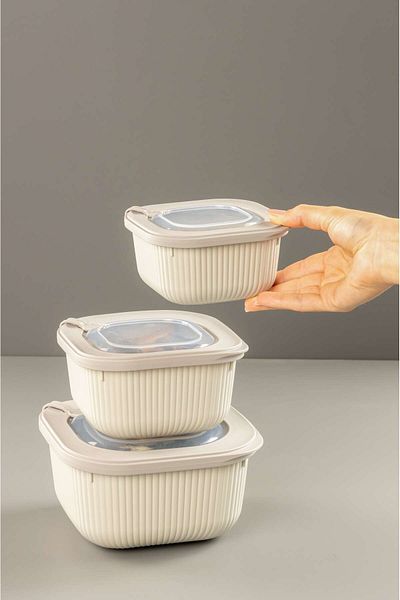 Stile Cucina 3-Piece Vacuum Sealed Storage Set - 600, 1100, 1800 ml Microwave and Freezer Use