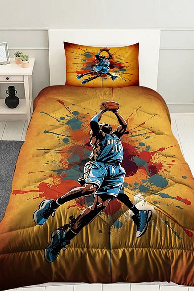 Else Dekor Basketball Player Patterned Boy's Single Quilted Quilt with Pillowcase