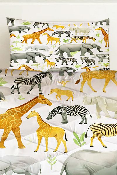 Else Dekor Safari African Animals Patterned Boy's Single Person Quilted Quilt with Pillowcase