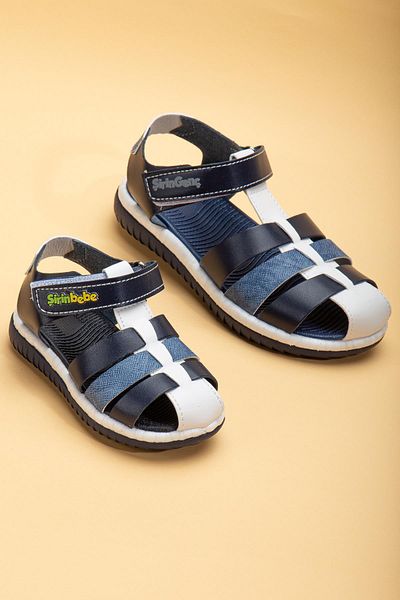 Dilimler Ayakkabı Cute Baby Orthopedic Cage Navy Blue Denim Baby Boy Sandals