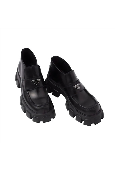 Prada Sport Monolith Flatform Logo-Embellished Brushed Leather Loafers