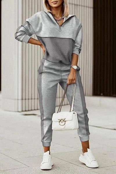 Mossta Gray Two Thread Hooded Zipper Detailed Set