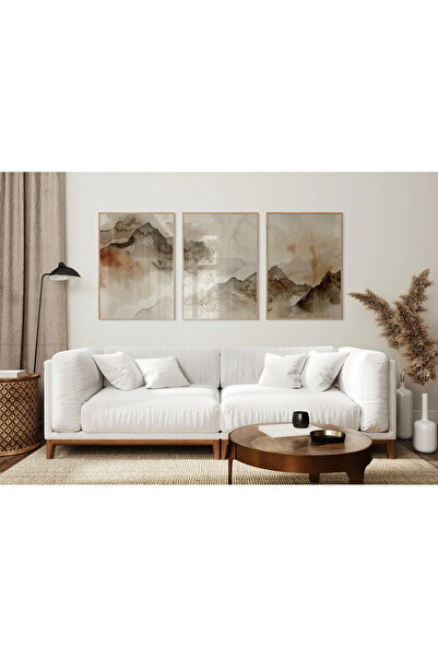 woodhomeworks Ahşap Çerçeveli 3 Lü Soyut Tablo Home Ev Salon Oturma Odası Yat...