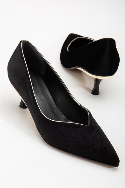 Dilimler Ayakkabı Black Short Heeled V-face Kaife Women's Shoes - Large Size