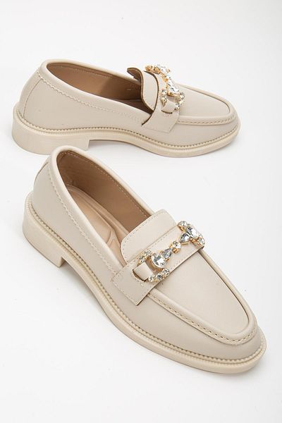 Dilimler Ayakkabı Pantofi casual de damă bej cu accesorii cu cataramă cu bijuterii