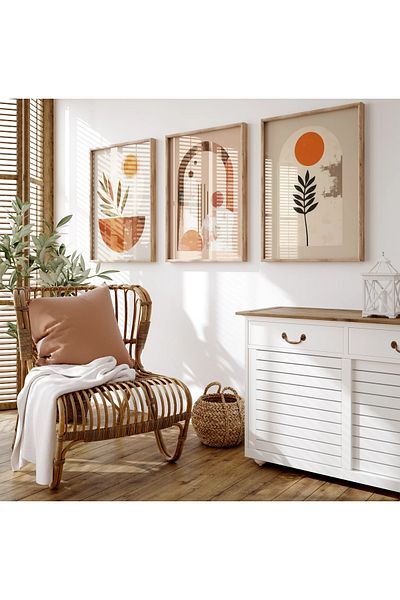 woodhomeworks Дървена рамка за абстрактна картина от 3 части за дома, хола, спалнята, балкона, декорацията Qmrc45