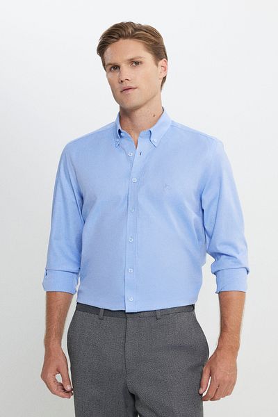 ALTINYILDIZ CLASSICS Men's Light Blue Slim Fit Slim Fit 100% Cotton Button Collar Oxford Shirt