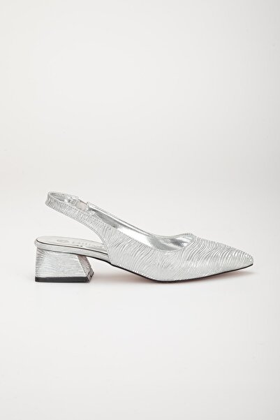 Dilimler Ayakkabı Large Size Shiny Striped Leather Silver Women's Heeled Shoes