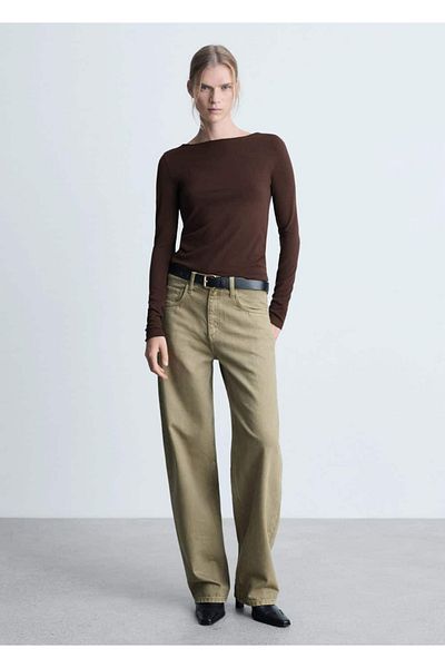 MANGO Woman Tričko Boat Neck s dlouhým rukávem