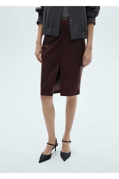 MANGO Woman Fustă creion aspect piele