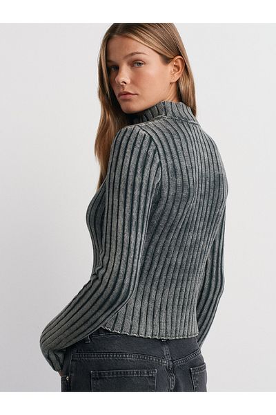Dilvin 60249 Pale Effect Zippered Knitwear Cardigan-Anthracite
