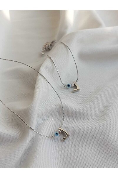 bijoux uniques طقم قلادة وسوار مطلي بتفاصيل خرز عين الشر على شكل حرف L