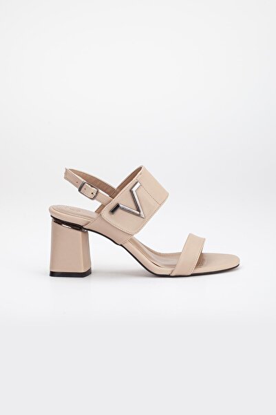 Dilimler Ayakkabı Thick Banded Heeled Skin Nude Women's Heeled Sandals