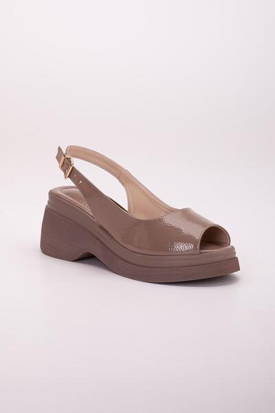 Dilimler Ayakkabı Patent Leather Mink Women's Wedge Heel Sandals - Side Faced