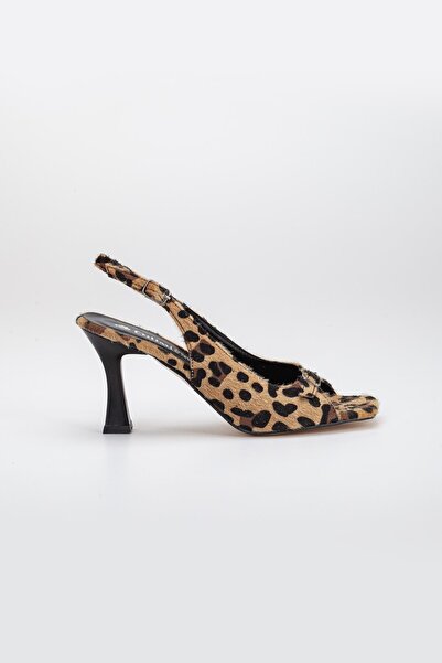 Dilimler Ayakkabı Large Size Goblet Heel Leopard Women's Heeled Sandals
