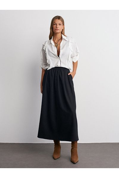 Dilvin 80844 Fusta Midi Loose Cut-Negru