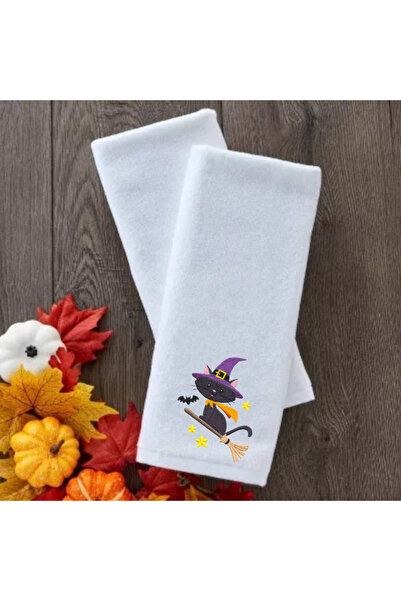 Ursa Hallowen Halloween Black Cat Magical Design Embroidered Towel 30X50