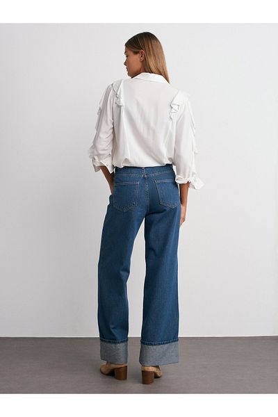 Dilvin 71726 Pantaloni albaștri din denim ondulat cu croiala largă