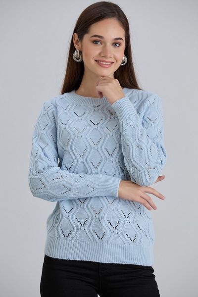 hanope Pulover de damă, tricotaj cu model ajurat, tricotat, albastru