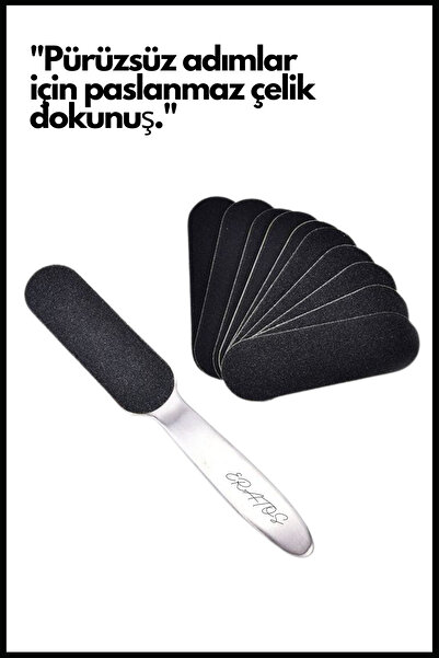 ERATOS Paslanmaz Çelik Topuk Törpüsü - Profesyonel Ayak Bakım Ürünü-10 Adet Yapışkan Yedekli