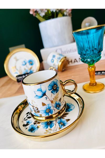 CASA DE BELLA Viola 6-Person Porcelain Coffee Cup (Turquoise)