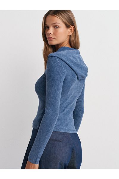Dilvin 31265 - Hooded Indigo Top with Washing Effect