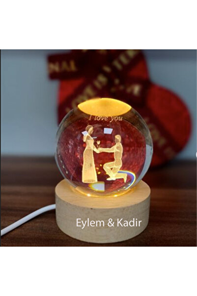 hediyesahibi Kişiye Özel Işıklı Ahşap Kaideli Aşk Seninle Güzel Temalı Cam Kü...