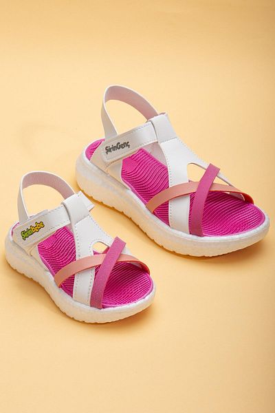 Dilimler Ayakkabı Orthopedic Fuchsia White Baby Girl and Girl Sandals - Face Pole and Cross Strap