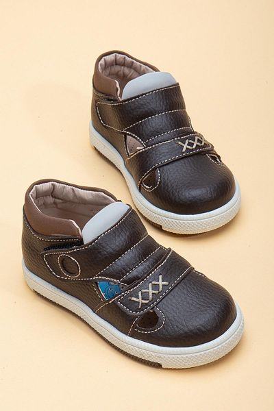 Dilimler Ayakkabı Şirinbebe Şiringenç Stitching Detailed Brown Men's İlkadım Baby Kids Shoes with Two Velcro