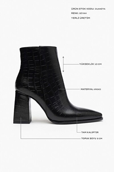 NİŞANTAŞI SHOES Dámské kozačky na podpatku s černým vzorem Juanita