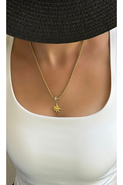 Çelik قلادة من الفولاذ الذهبي بتصميم سلسلة محبوكة سميكة من نورث ستار