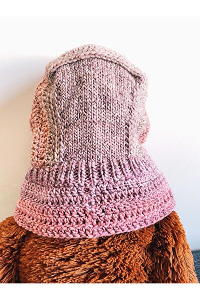 The Cloudish Shop Bebek Çocuk El Örgüsü Örme Boyunluklu Bere Balaklava Simli Pembe Lila