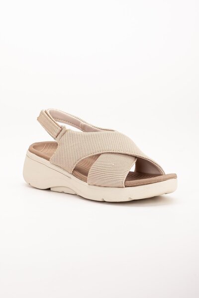 Dilimler Ayakkabı Beige Women's Sandals - Linen Material and Wedge Sole