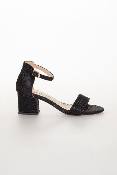 Dilimler Ayakkabı Single Strap Black Women's Heeled Sandals