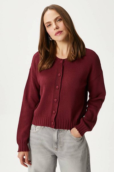 Ritnice Women's Calm Claret Red Basic Knitwear Cardigan