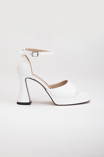 Dilimler Ayakkabı Thick Single Strap Goblet Heel Skin White Women's Platform Heel Sandals