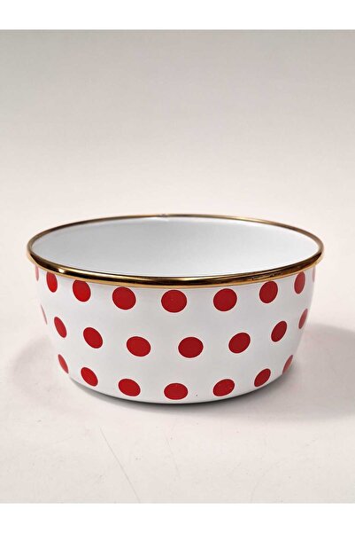 GİZEM Emaye Anatolia Kase 14 Cm 750 ml Kırmızı Puantiyeli