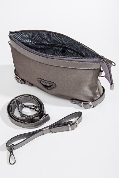 Dilimler Ayakkabı Satin Look Platinum Women's Portfolio Bag with Long Short Strap