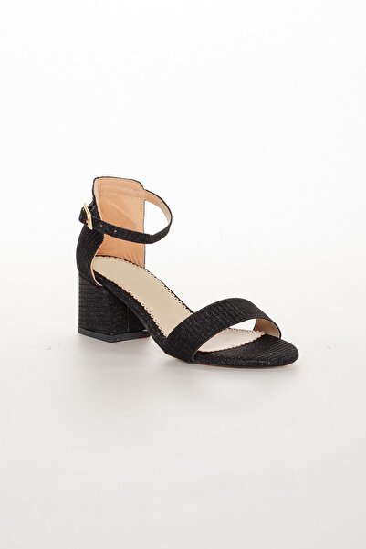 Dilimler Ayakkabı Single Strap Black Women's Heeled Sandals