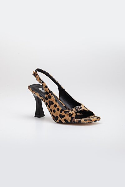 Dilimler Ayakkabı Large Size Goblet Heel Leopard Women's Heeled Sandals