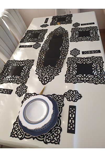 SEHARA 1 Runner(100X33CM),6 Servis (33X33CM),6 Bardakaltlığı, 6 Kaşıklık/19 Parça/suni Deri