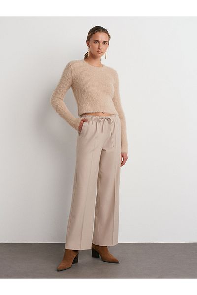 Dilvin 71561 Stone Color Long Draped Stylish Trousers