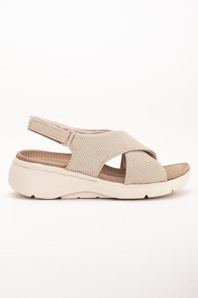 Dilimler Ayakkabı Beige Women's Sandals - Linen Material and Wedge Sole