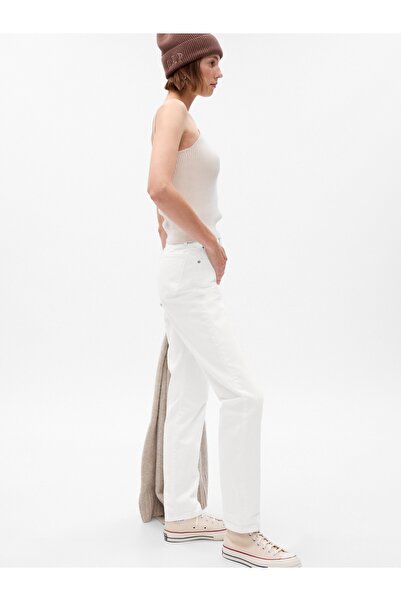 GAP Kadın Beyaz Mid Rise Girlfriend Jean Pantolon