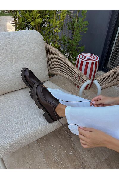 ECENİN BUTİĞİ Stew Brown Genuine Leather Loafer Shoes