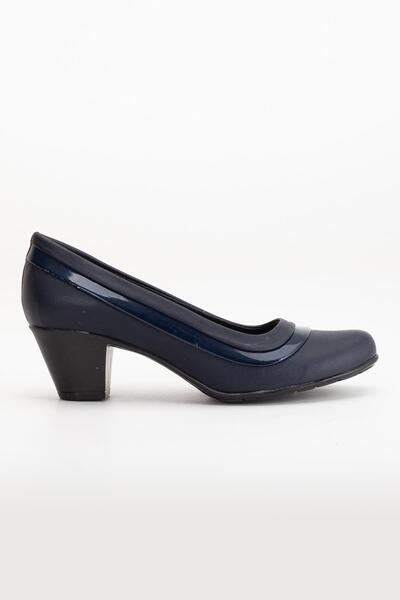 Dilimler Ayakkabı Patent Leather and Skin Ready Sole Navy Blue Women's Daily Classic Heeled Shoes