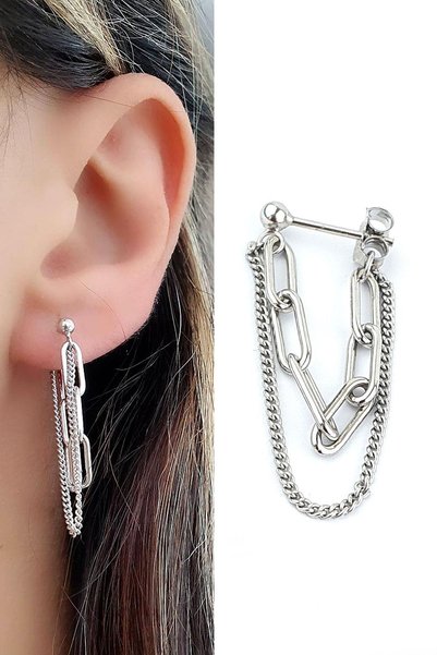 OSESHOP İtalyan 925ayar Gümüş Trend Tek Zincir Küpe