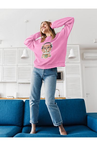 SUNFREE Γυναικείο φούτερ Oversize Cat Printed